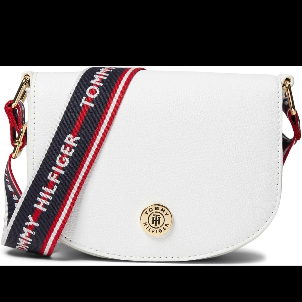 Tommy Hilfiger White Crossbody Bag with Red and Blue Strap